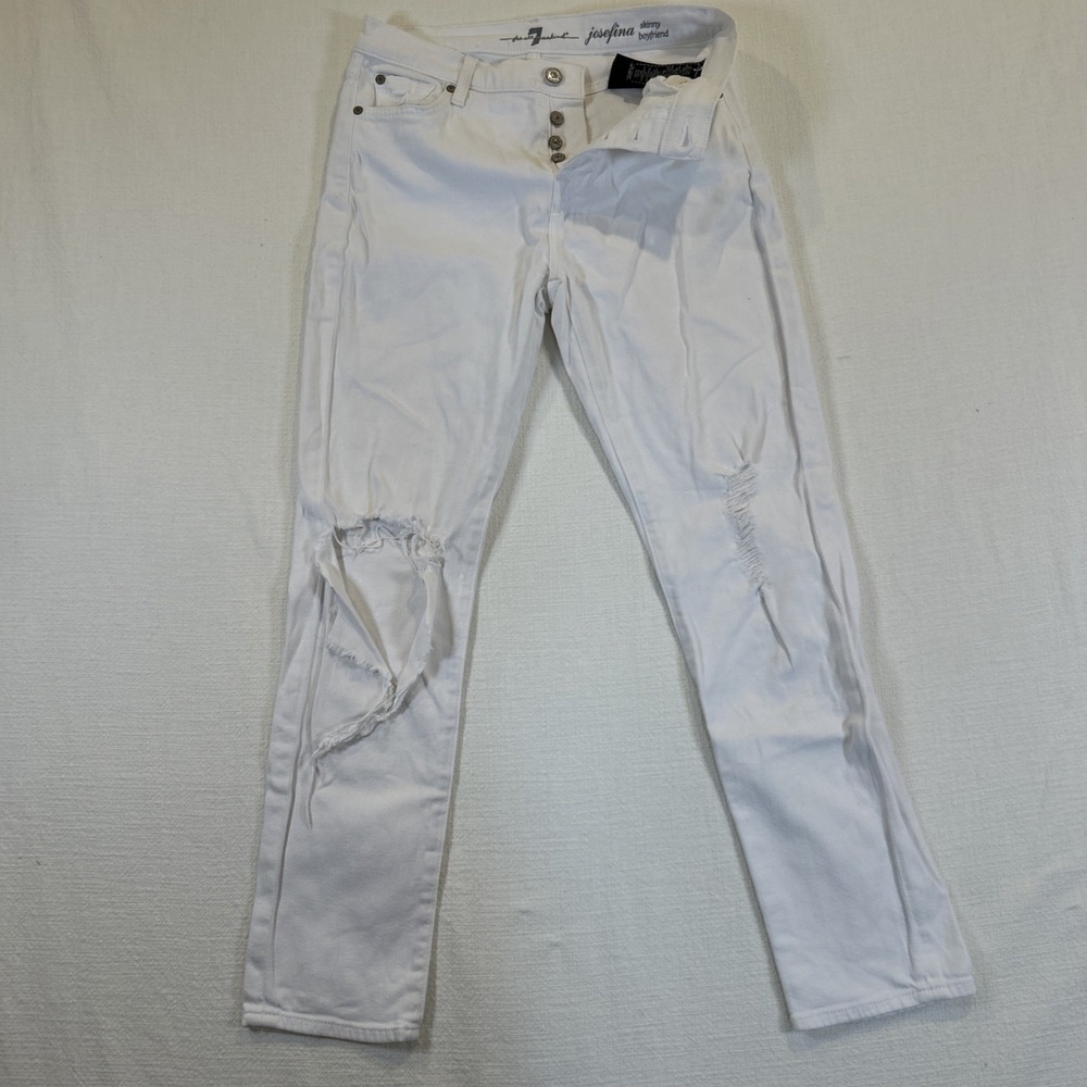 7 FOR ALL MANKIND Josefina Skinny Boyfriend Destroyed Jeans White 26